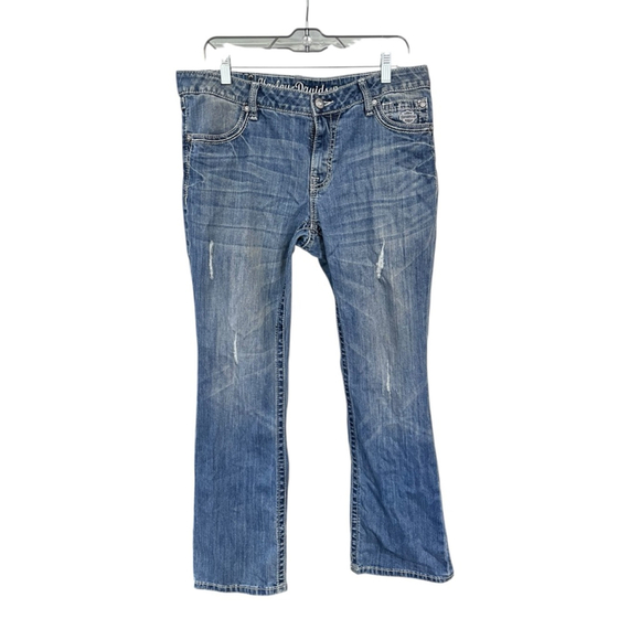 Harley Davidson Y2K Bling Bootcut Denim Blue Jeans Size 12 Low Rise Pockets - Picture 2 of 7